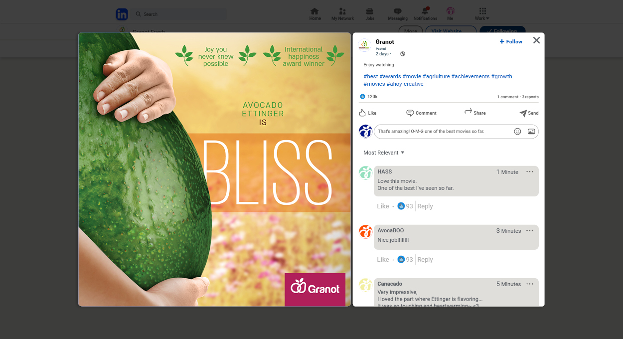 Agvertising Granot Social media linkedin facebook SMM ahoy creatuve advertising agency creative post