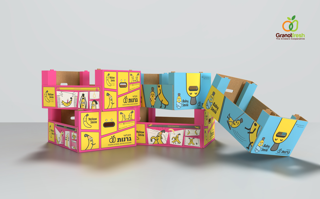 Agvertising Box design Package design box branding package branding fresh produce package design ahoy creative advertising agency banana yellow smile carton box crate garnot